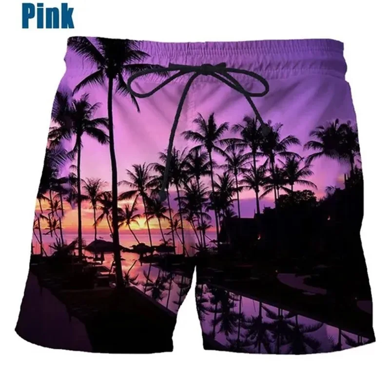 Coconut Tree Hawaiian Beach Shorts 3D Printing Summer Men's Casual Swimming Shorts High Elastic Quick Dry Swim Trunks 2