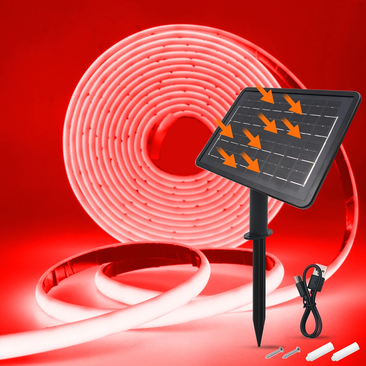 High-Density 24V Solar COB Neon Light Strip - Waterproof Flexible Warm White/Color Options, 320 LEDs/m