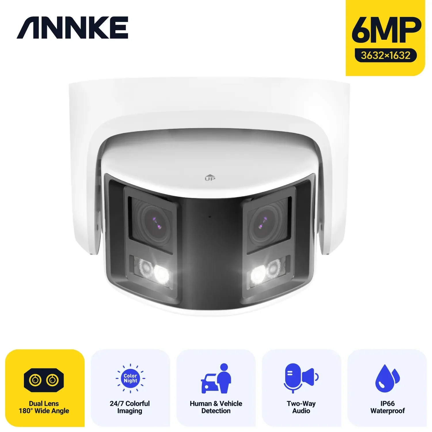 Annke 180 ° Panorama-Überwachungs kamera 265 6 megapixel Doppel objektiv 2,8mm IP-Kamera Poe CCTV-Video überwachung Audio-Warn alarm im Freien