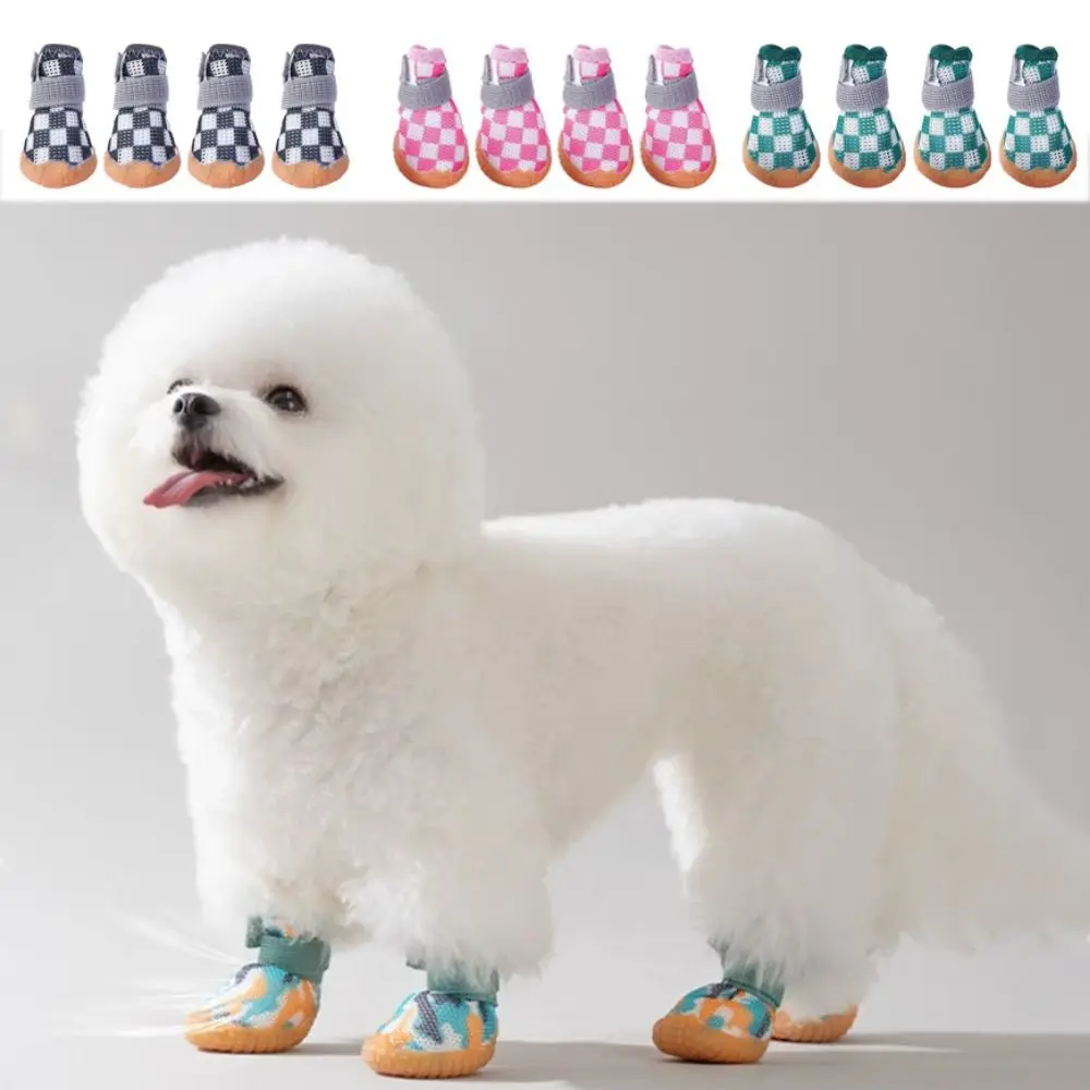 

4pcs/set Breathable Breathable Pet Dog Shoes Wear-resistant Soft Puppy Mesh Shoes Anti-skid Sandwich Mesh Hollow Dog Boots