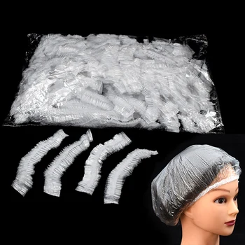 Cuffia da bagno per doccia usa e getta da 100 pezzi in plastica impermeabile per donna, copricapo per capelli, cappello da bagno in plastica 1