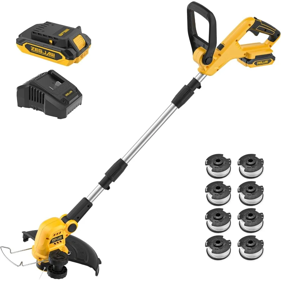 Cordless String Trimmer and Edger 12 Inch 20V Weed Wacker Battery Operated Lawn Edger with 8 Pcs Replace Spool Trimmer Lines Ba
