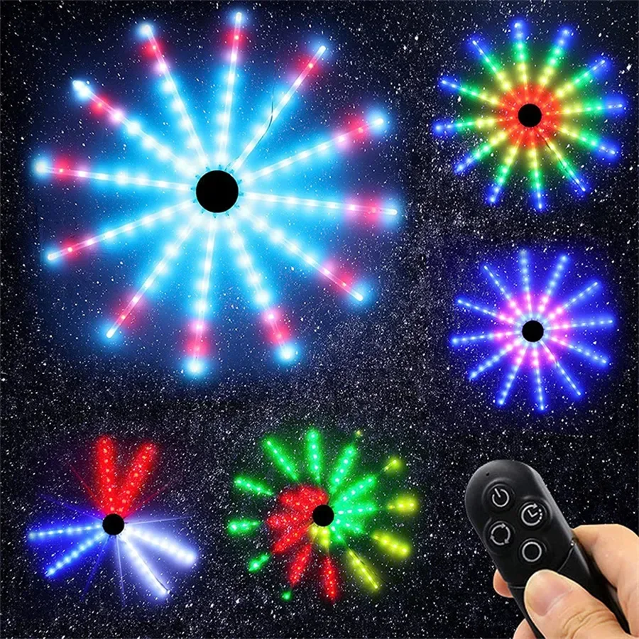 

Dreamcolor 3D Firework Lights With Remote 18 Modes Hanging Starburst Fairy Light Christmas Garland light for Wedding Decor