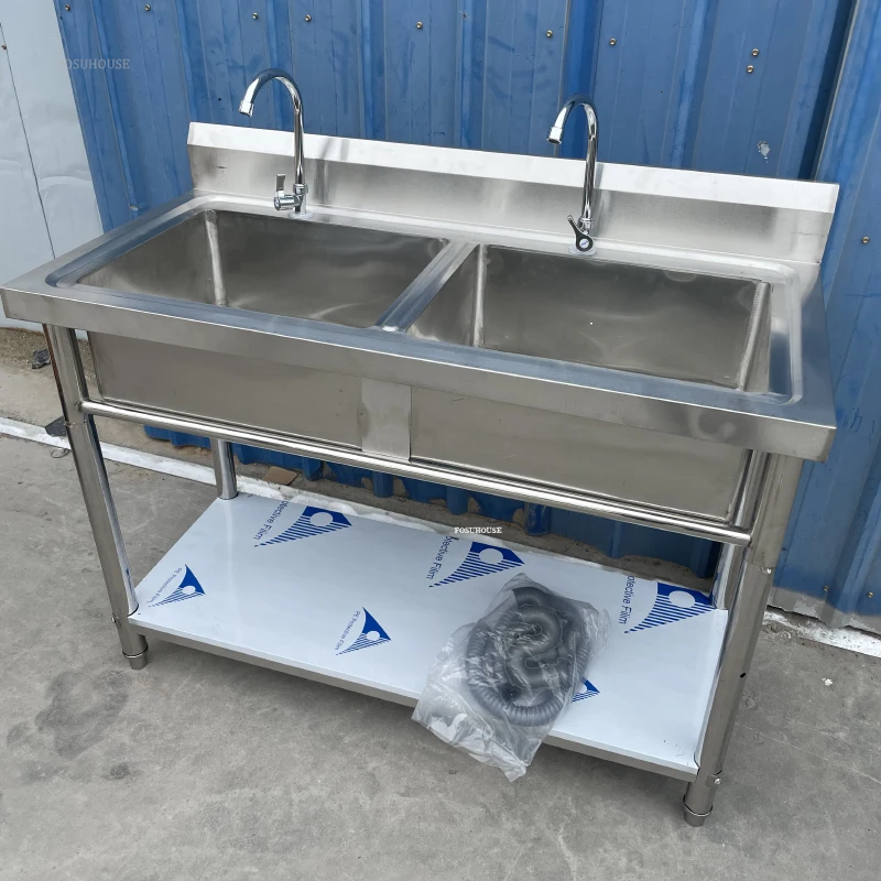 Household Dishwashing Sink with Shelf Commercial Stainless Steel Kitchen Sinks Washbasin Kitchen Single Washing Sinks Washbasin