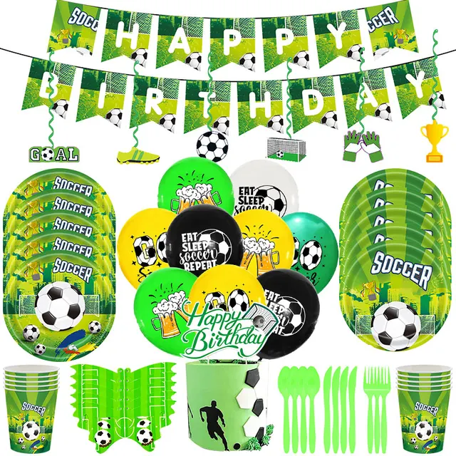 Soccer Birthday Party Decoration Football Tableware Set Paper Plates Cups Napkins Tablecloth Kids Boys balloon Party Supplies