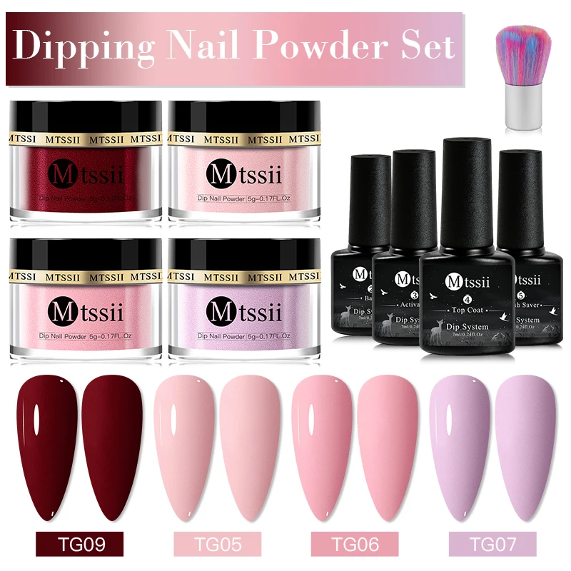 Mtssii 5g Dipping Nail Powder Set Nude Pink Nail Glitter Powder Dipping Liquid System Kit Art Decoration No Need Lamp Cure