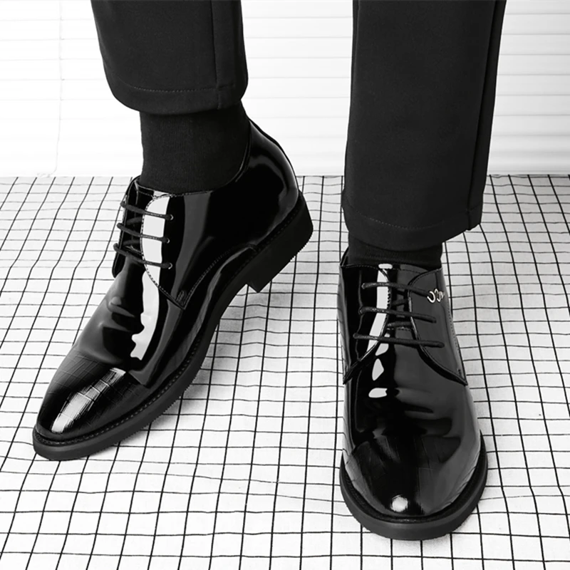 3/6/8 Cm elevator shoes men dress shoes patent leather men heighten formal pointed business oxfords suit mens leather dress shoes