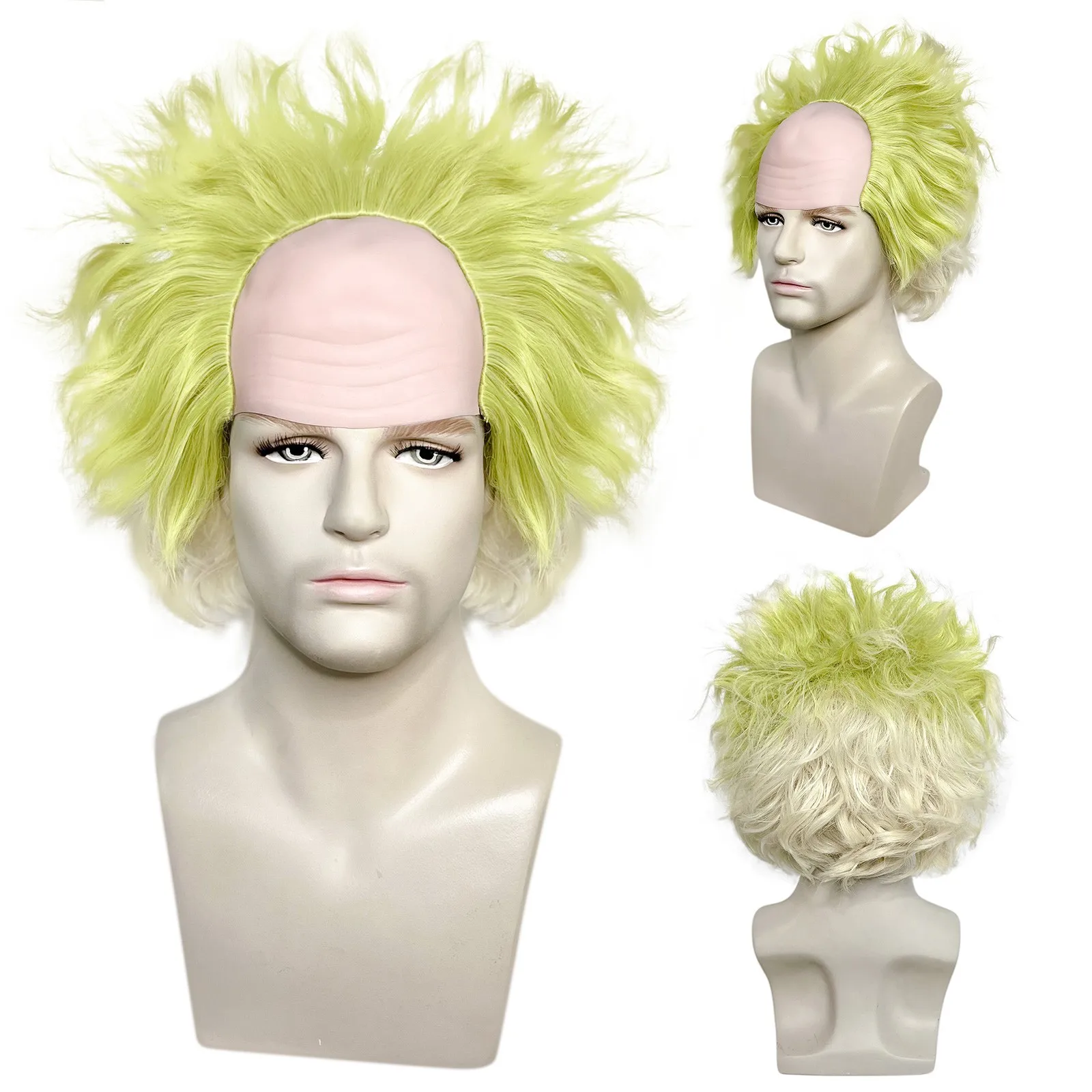 receding-hairline-clown-rubber-top-8inch-short-green-wavy-half-bald-old