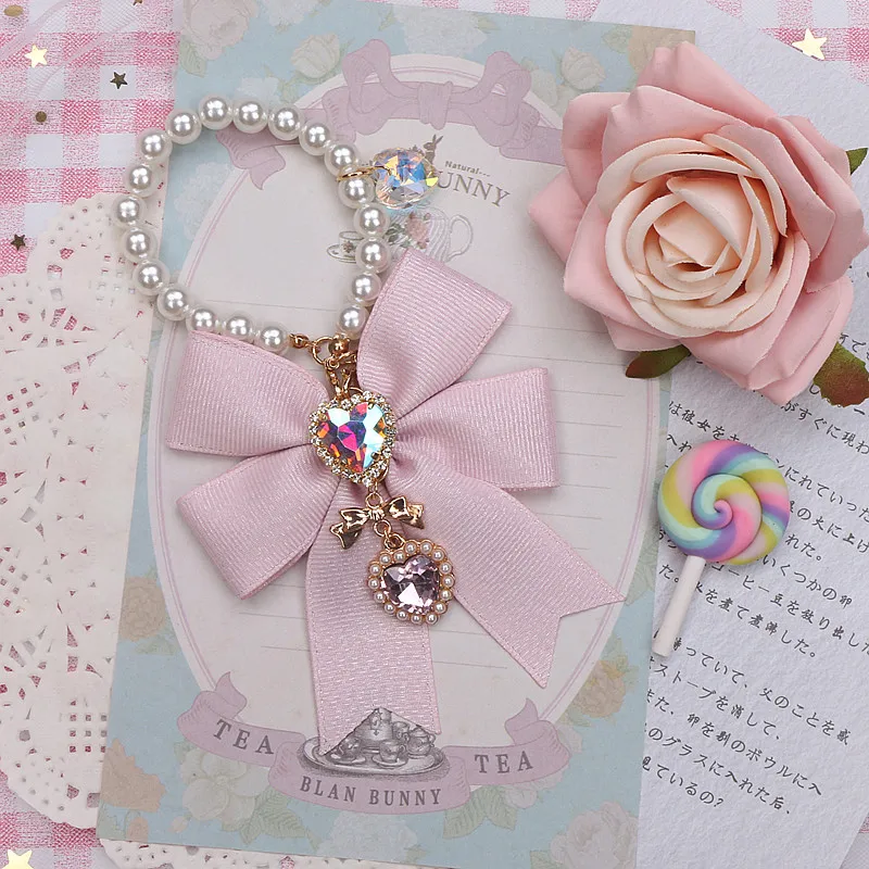 Japanese Style Sweet Cute Bow Diamonds Women's Luggage Accessories Fashion High-End Beaded Metal Decoration Handbag Pendant