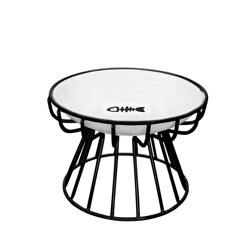 Pet Ceramic Bowl Iron Rack Cat Food Snacks Canned Plate Anti-Black Chin Anti-Turning Water Does Not Leak Easy To Eat