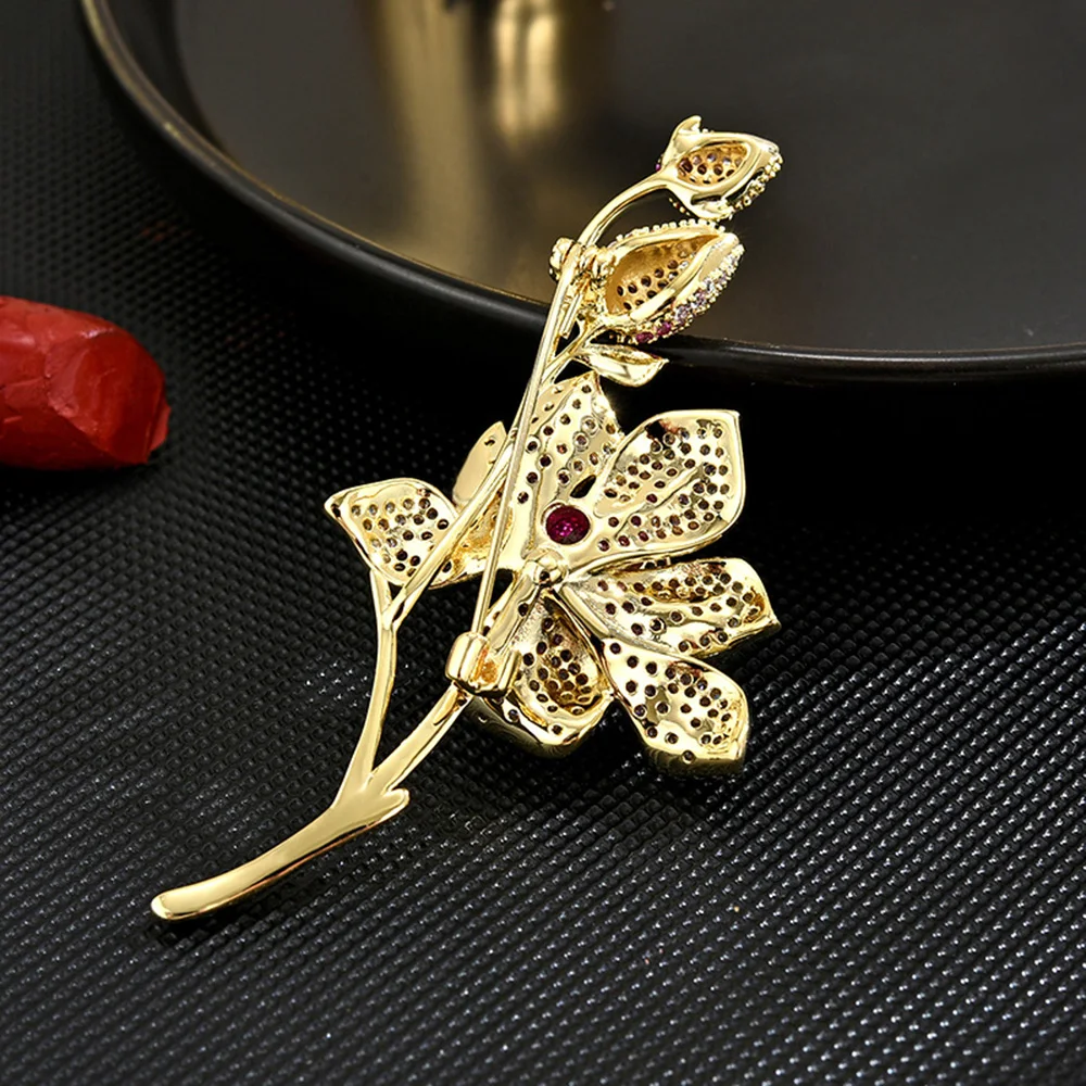 Bridal Flower Brooches Jewelry Perfect Pink Rhinestone Crystal Hijab Pins Brand Women's Party Pendant Bijoux
