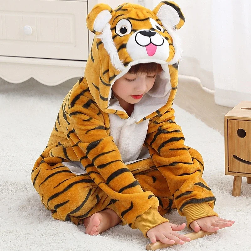 Kigurumi Suit for Children Winter Overalls Warm Kids Pajamas for Girl's PJ Baby Boy Nightwear Anime Unicorn Zebra Pijama Toddler