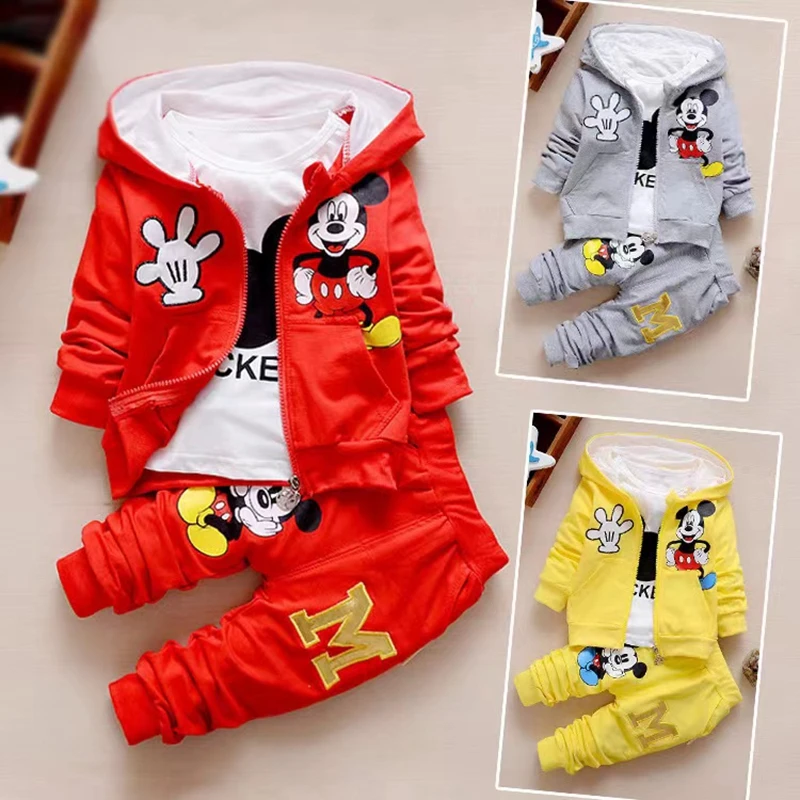 Conjuntos de ropa para bebé, Niña y niño, Abrigo con de algodón de Mickey Mouse, camiseta y traje de 3 piezas, informales para niños|set de ropa| - AliExpress