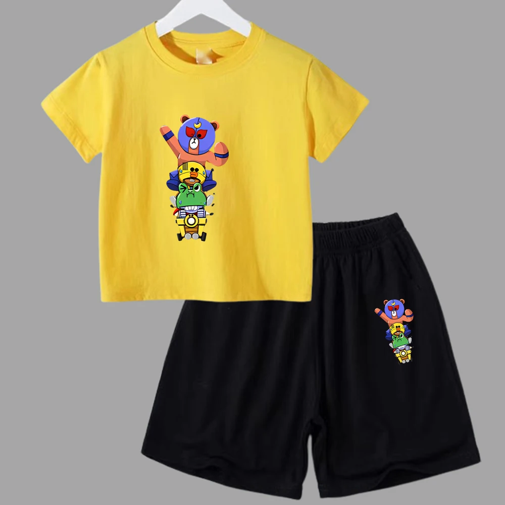 thumbnail image 1 of Conjunto de 2 piezas de camiseta y pantalones cortos de manga corta para niños y adolescentes de verano 2024, divertido juego de lucha, Anime, Cosplay, ropa de algodón para niños y bebés, 1 of 5