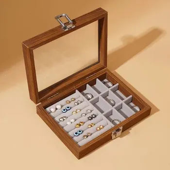 1pc,Vintage jewelry storage box, covered jewelry box, ring box, earrings, bracelets, necklaces solid wood display box