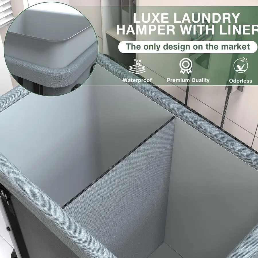 Laundry hamper with wheels and brake feature