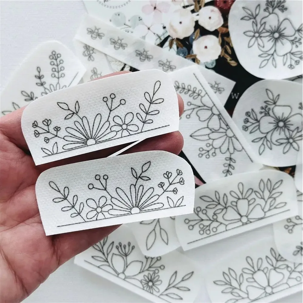 Wasserlöslicher Stabilisator, Stickmuster, Stick Stitch, Stickerei, Blumenpapier, florales Gänseblümchen-Design, Waschstabilisator