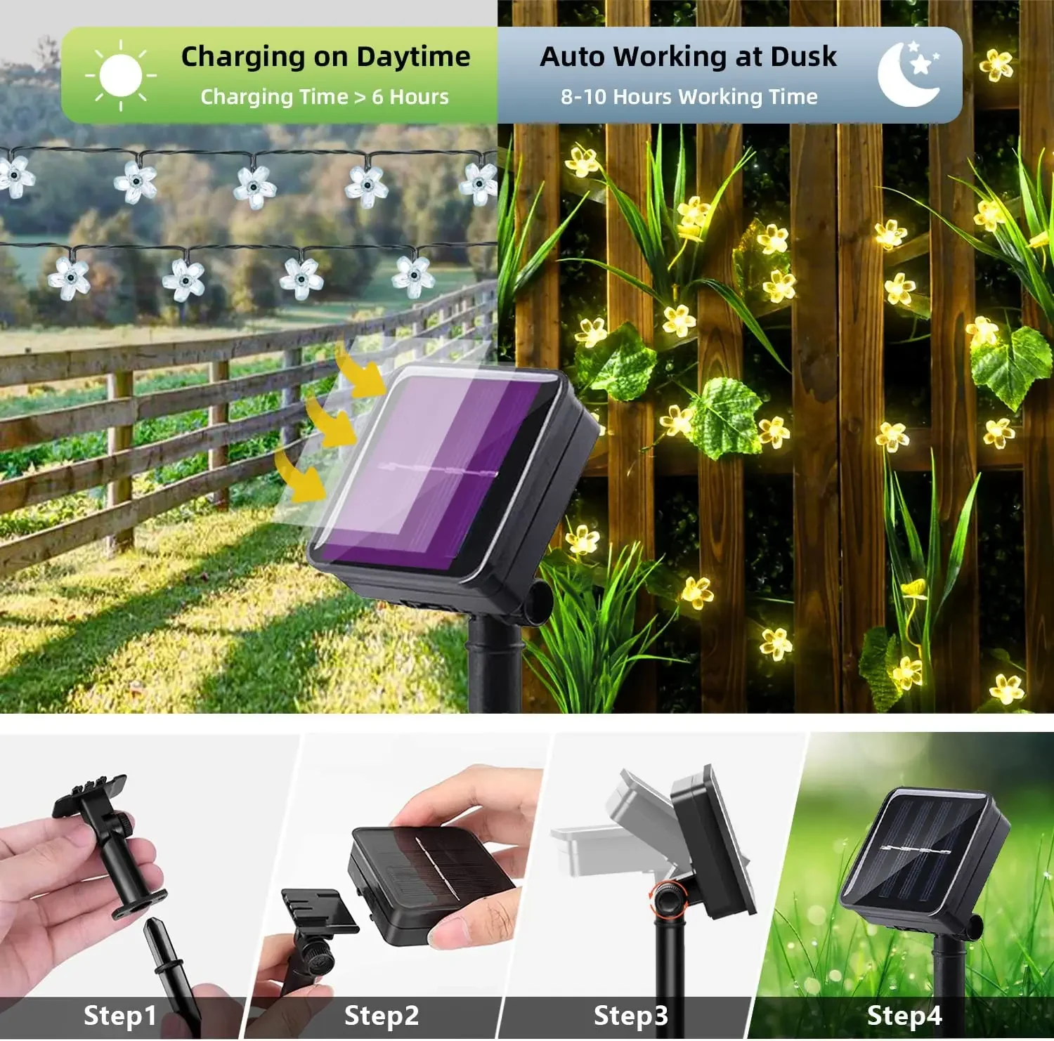 Solar Flower Lights Cherry Blossom String Light Waterproof Garden Fairy Lighting Strings Wedding Party Christmas Decoration