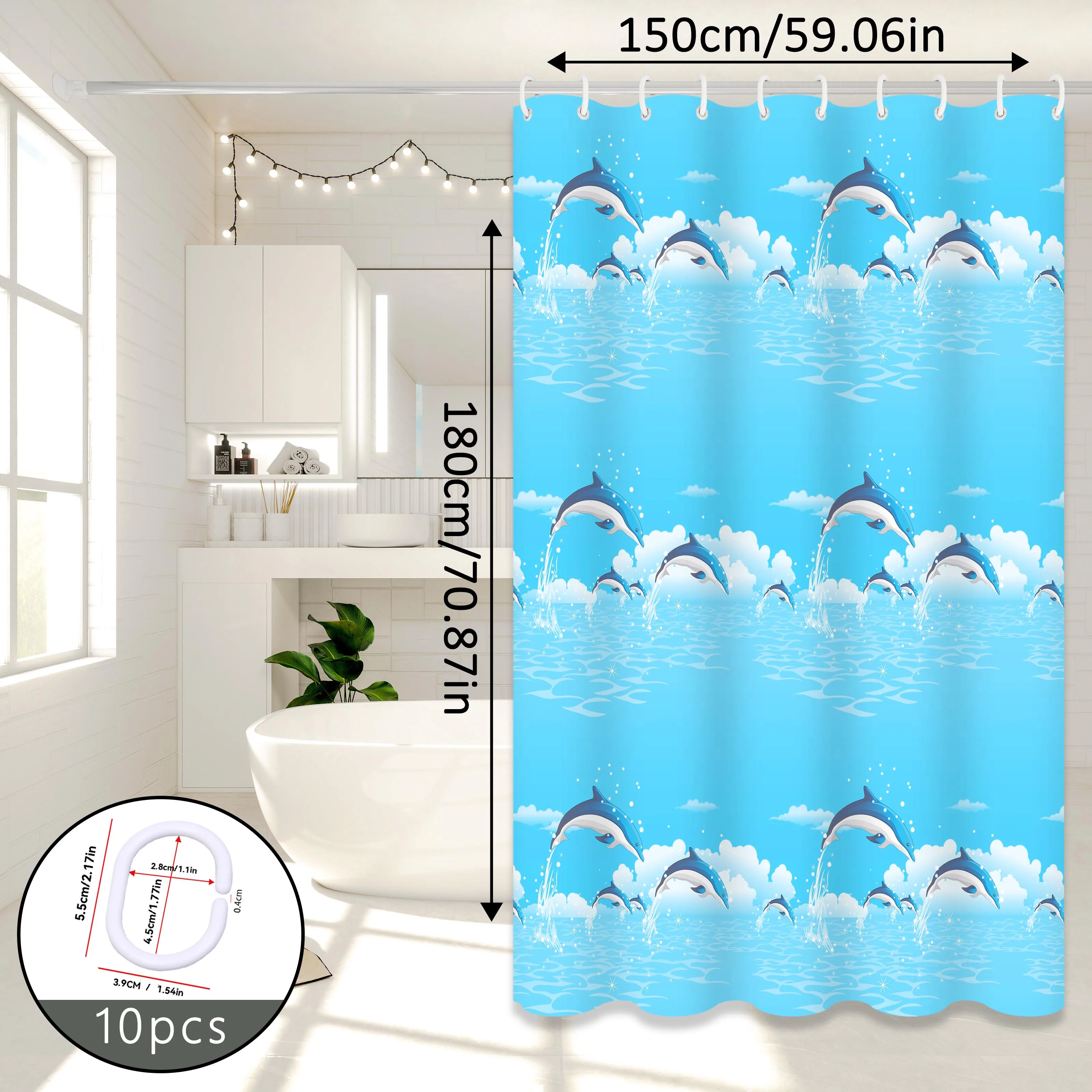 Ocean-Themed Dolphin Print Cartoon Shower Curtain for Parent-Child Bathroom