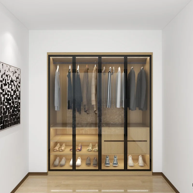 

Индивидуальная Настройка гардероба. Обычная современная деревянная стеклянная раздвижная дверь для спальни, гардероб современного дизайна