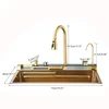 Brushed Gold 304 Stainless Steel Waterfall Style Modern Kitchen Large Single Slot Button Integrated Digital Display Faucet Set 6