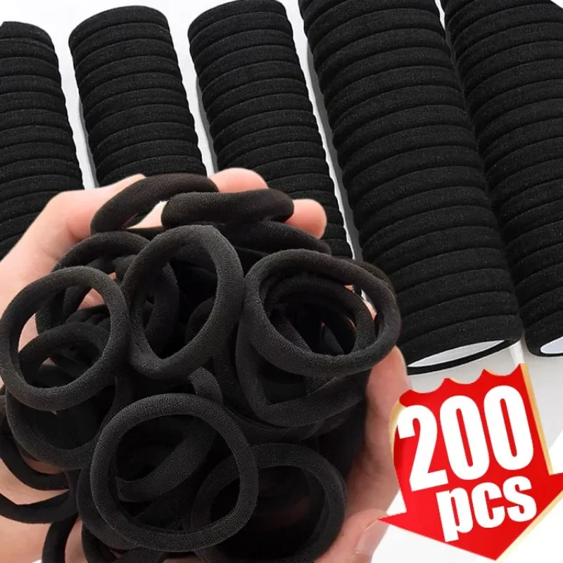 

50/200pcs Black Hair Bands for Women Girls Hairband High Elastic Rubber Band Hair Ties Ponytail Holder Scrunchies Accessories