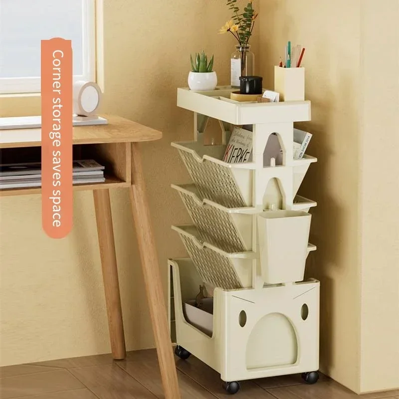

Mobile Storage Rack Shelf with Wheels Multi-Layer Organizer Bookshelf Table Sundry Storage Kitchen Study Storage Cabinet