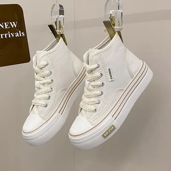 Maogu donna autunno 2023 nuova moda piattaforma spessa scarpe sportive per il tempo libero Sneakers bianche scarpe di tela alte Casual traspiranti 40 1