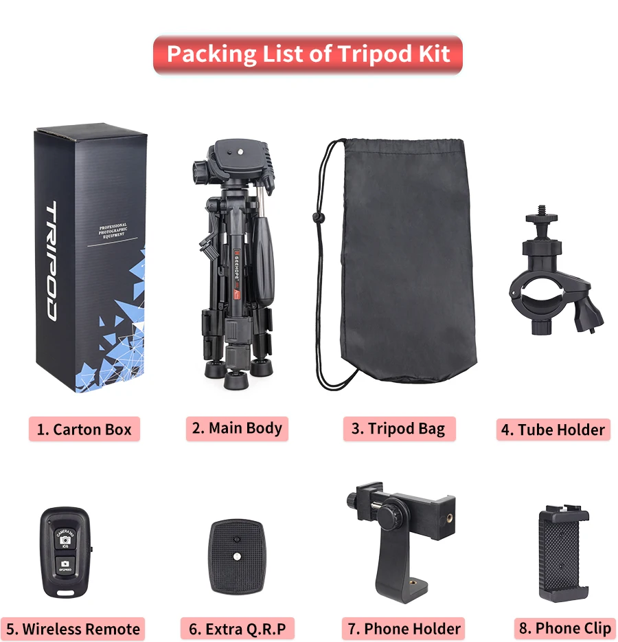 GS3 Mini Lightweight Desktop Tripod with 3-Way Flexible Pan Head and Bubble Leve
