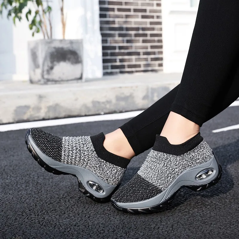 Autumn Breathable Slip-On Women's & Girls Sock Shoes Fashion Sneakers With Air Cushion Large Size 35-44