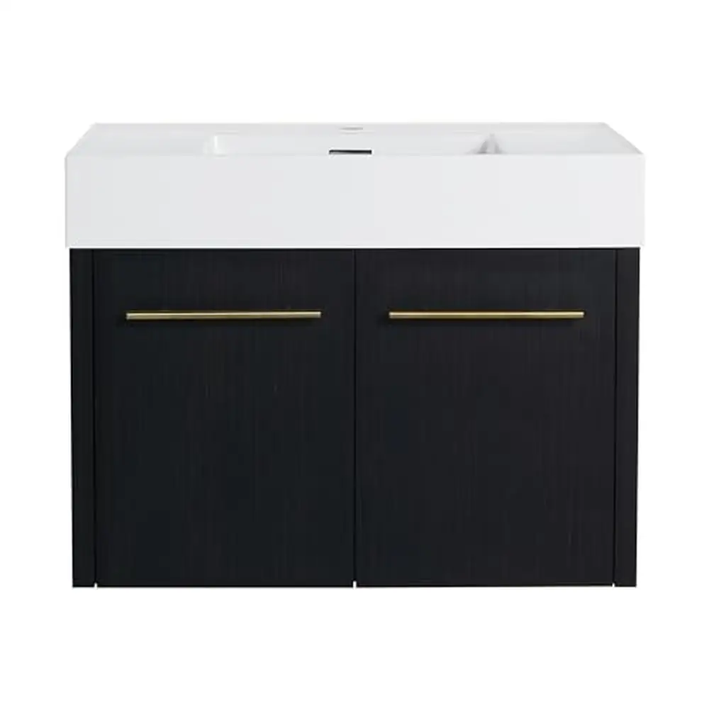 Description Picture 2 of itemModern 30" Bathroom Vanity with Thick Edged Resin Sink Floating Cabinet with Soft Close Doors Durable Engineered Wood Water