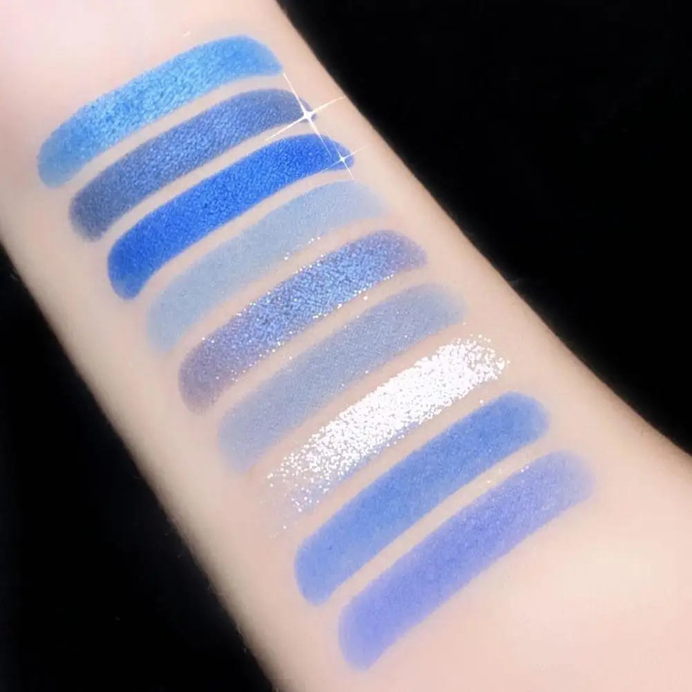 9-Color Ocean Blue Eyeshadow Palette with Matte and Shimmer Finishes