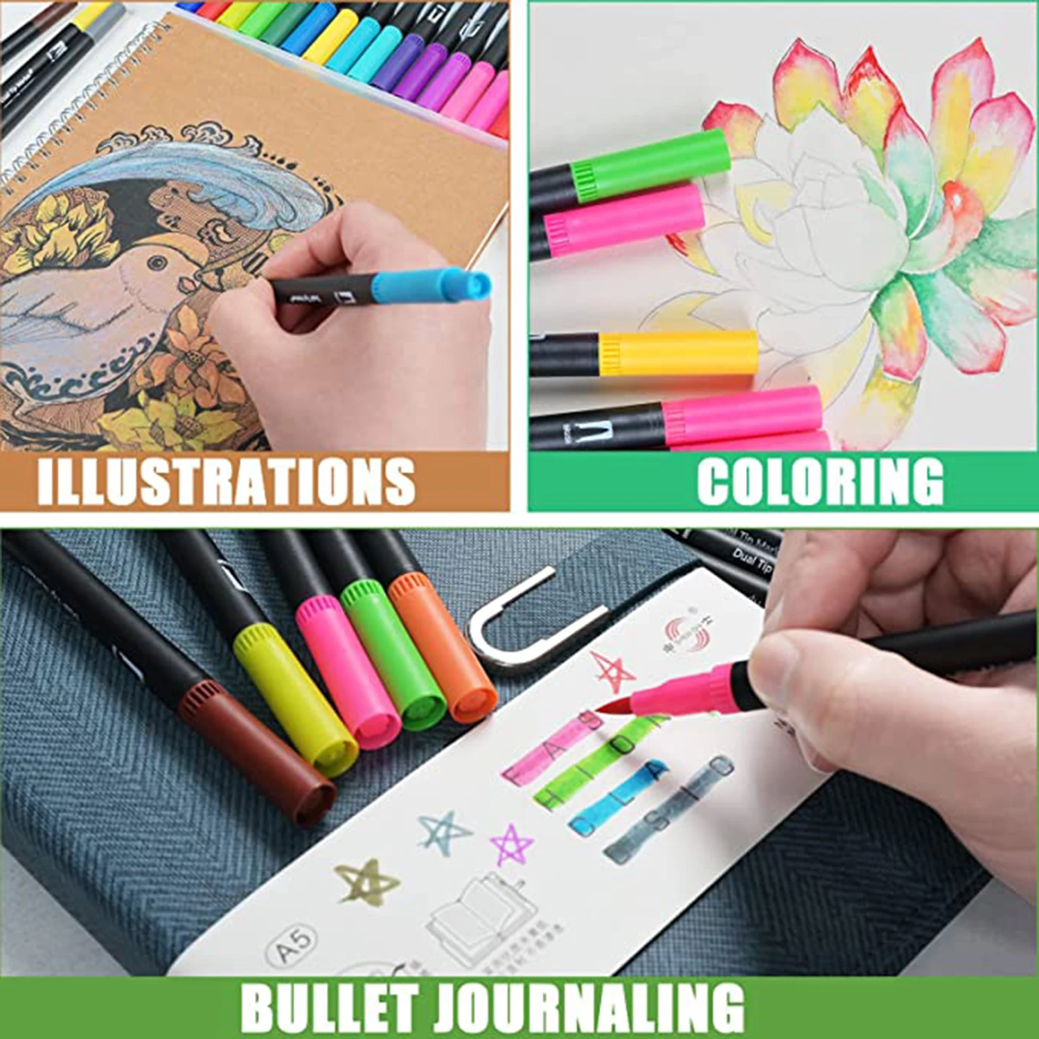 Dual Tip Paint Pens Adult Coloring Books Markers, 24 Colors Fine&Broad  Point Water Based Artist Art Markers Highlighters - AliExpress