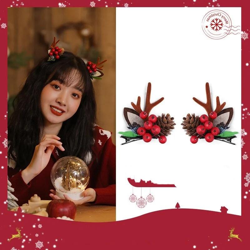 2/6개/세트 귀여운 크리스마스 엘크 귀 머리핀 여성 소녀 산타 눈사람 헤어핀 크리스마스 파티 바레트 어린이 코스프레 헤어 액세서리