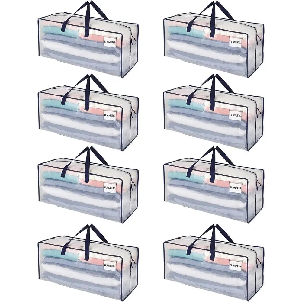 Heavy Duty XL Foldable Moving Bags 8 Pack with Backpack Straps Clear Storage Solution Lightweight Durable Alternative to Boxes 2