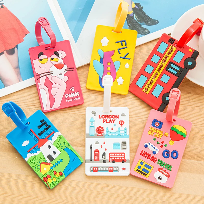 Travel Accessories Suitcase Luggage Tags Cute Cartoon Luggage Label Silicon Plastic Suitcase ID Address Holder Bus Card Cover,luggage tag