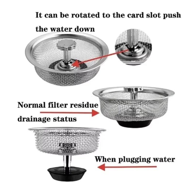 Kitchen Bathroom Sink Stainless Steel Filter Sewer Mesh Strainer Drain Basket Hole Hair Waste Filter