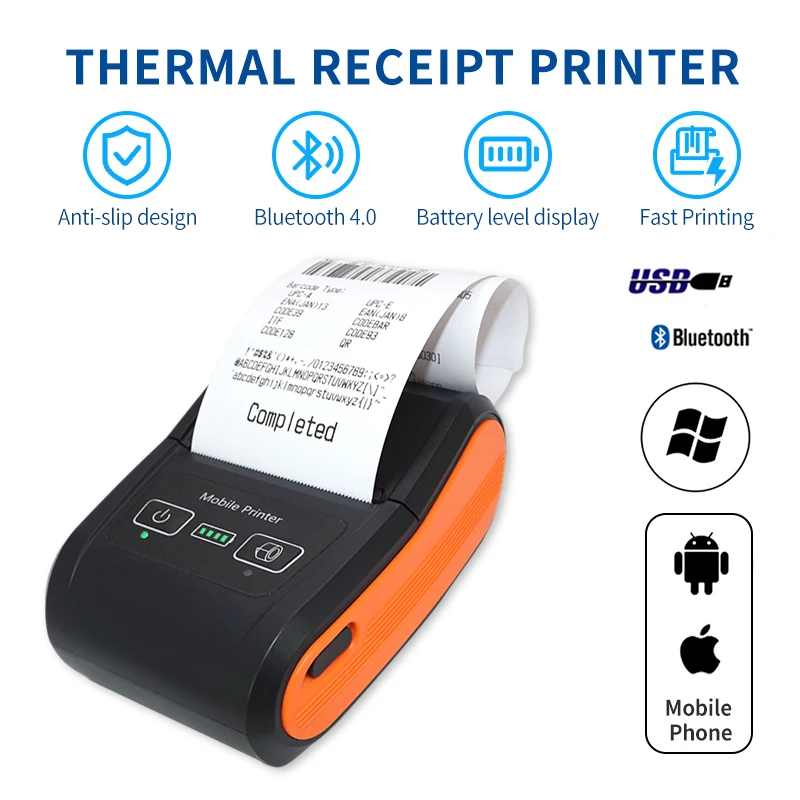 Impressora Térmica Portátil de Recibos 58 mm sem Fio Bluetooth tipo c Móvel Alto Desempenho Venda Quente