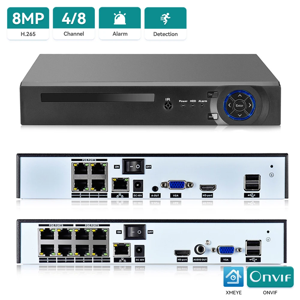 4K CCTV POE NVR 4CH/8CH 4K 8MP For IEEE802.3af 48V POE IP