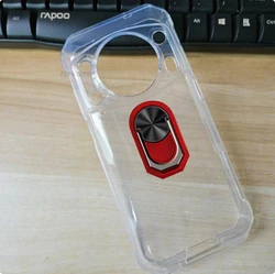 Rugged Back Finger Ring Soft TPU Silicone Case with Bracket - Case & Holder (Transparent C Red)