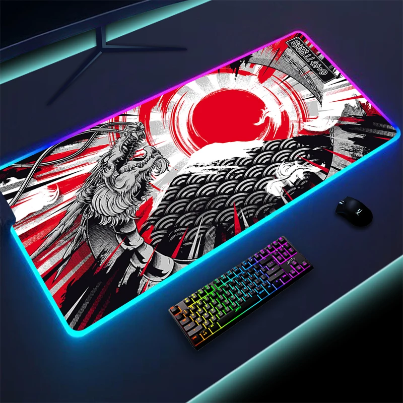 Led Mouse Pad Japanese Dragon Computer Gaming Rgb Mousepad Xxl Large