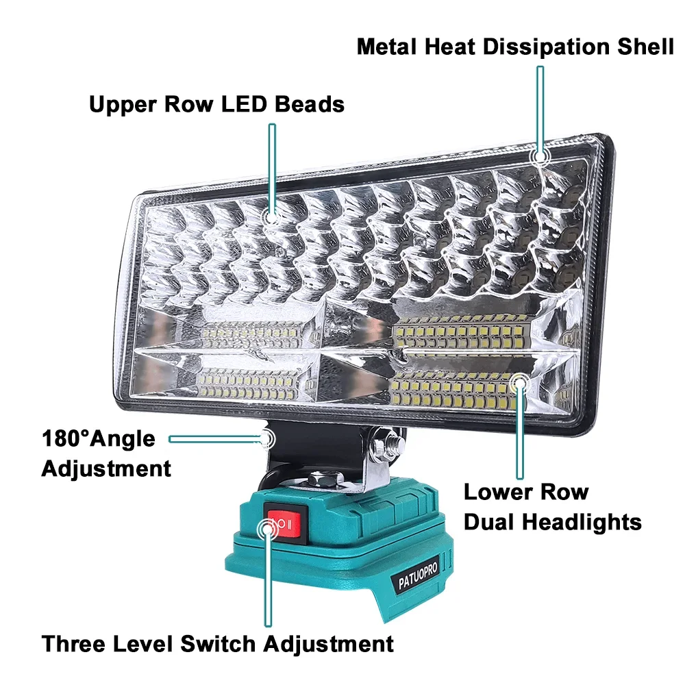 21V LED Flashlight Portable Outdoors Spotlight Dual USB Base Light Lamp Emergency Lighting For Makita 18V Battery(No Battery)