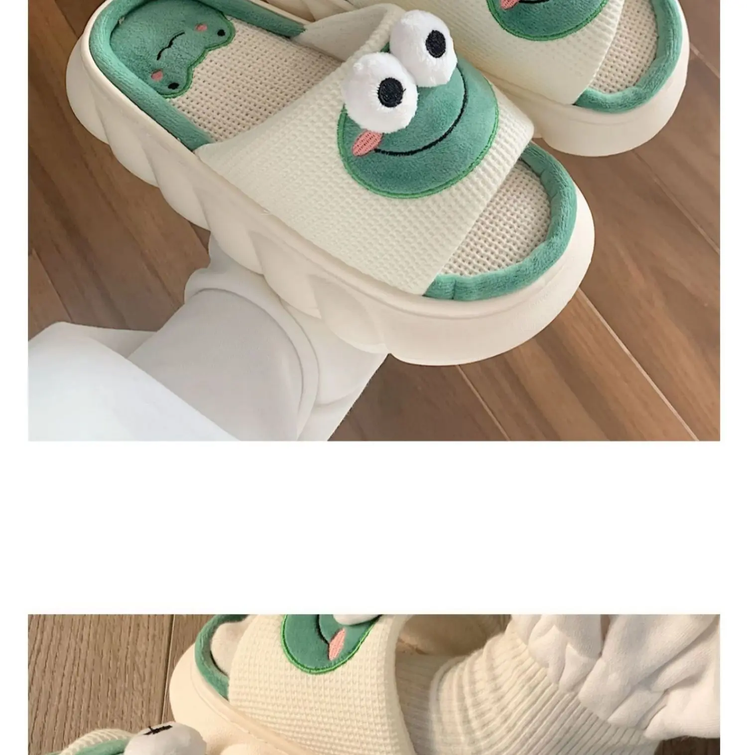 Warme süße Kuh Plattform Hausschuhe Frauen vier Jahreszeiten neue Leinen Frauen dicke Sandalen Home Cartoon Folien weiche rutsch feste Schuhe – Detail 14