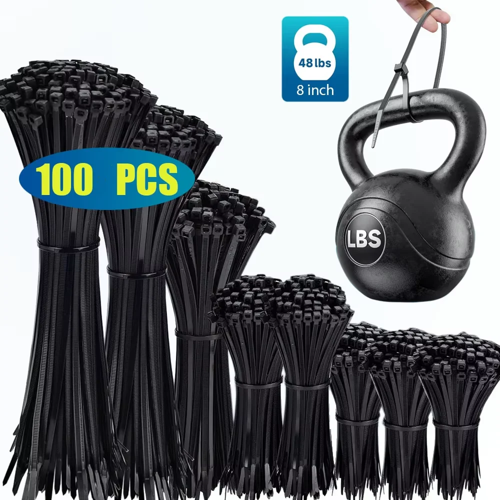 Durable Black Nylon Zip Ties - 100 Piece Set with Self-Locking Design