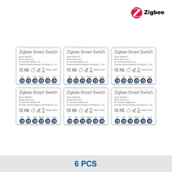 Smart Zigbee Mini Light Switch Module, 16A, with Voice Control Integration (Zigbee 6Pcs)