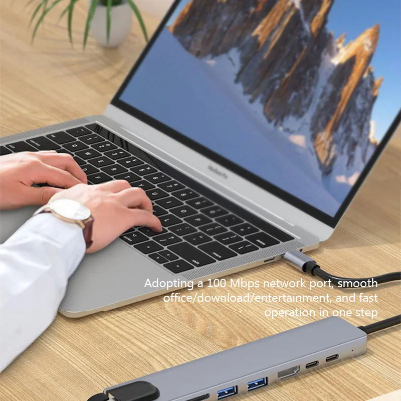 8in1 USB C 3.0 Hub Type C Laptop Adapter to 4K HDMI-Compatible 100M RJ45 Ethernet SD/TF Card PD USB 3.0 Dock Station Splitter