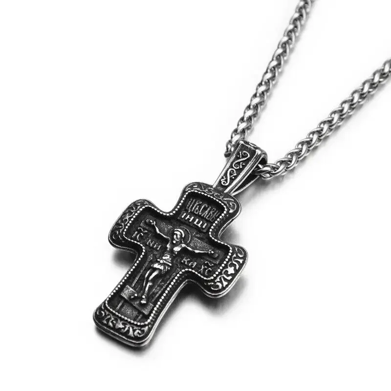 

CHUANGCHENG Religious Russian Orthodox Crucifix Cross Pendant Stainless Steel Men's Necklace Chains Accessories