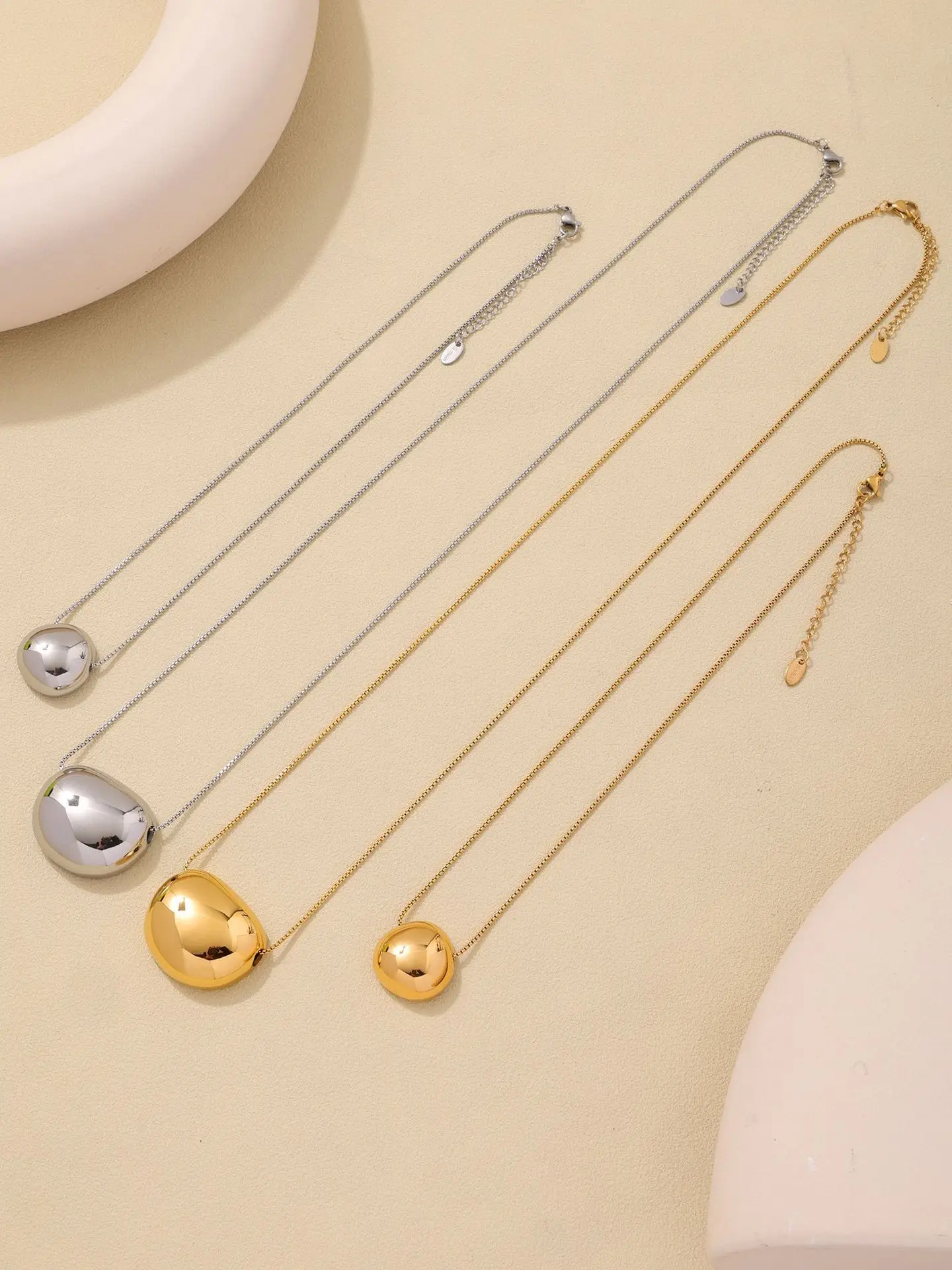 Gold Farbe Silber Oval Anhänger Halskette Für Frauen Hohe Qualität 18K Lange Edelstahl Halskette Damen Mode Schmuck Geschenk – Detail 14