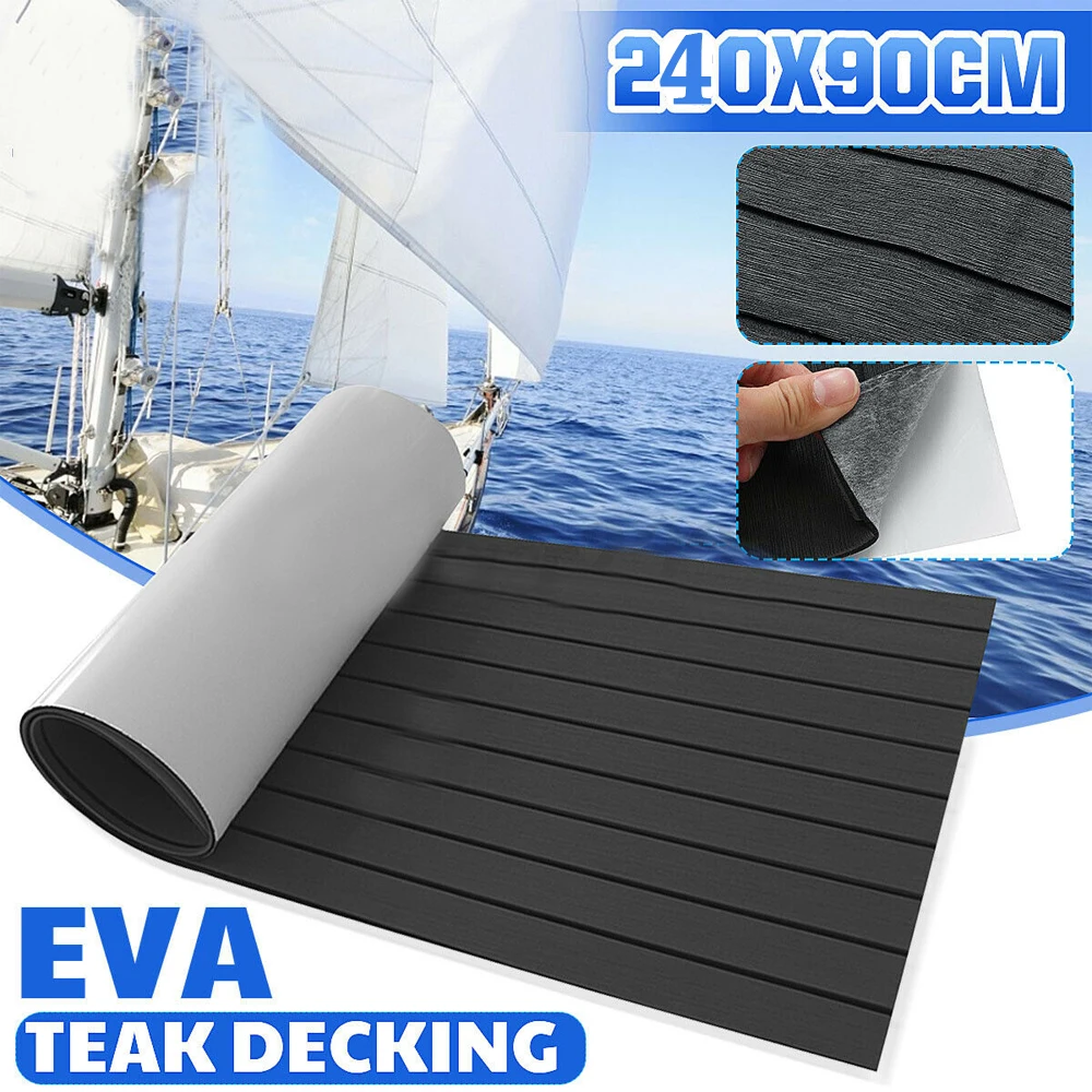 

35.4" X 94.5" Dark Grey With Black Stripes EVA Foam Teak Sheet Marine Flooring Yacht Synthetic Boat Decking Self-Adhesive Pad