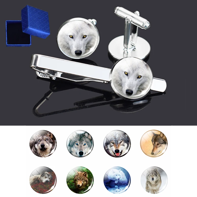 3 Pcs  Untamed Wolf Suit Cufflinks Tie Clip Set Wolf Pattern French Cufflinks Tie Clip Set With Gift Box For Men Gift For Father
